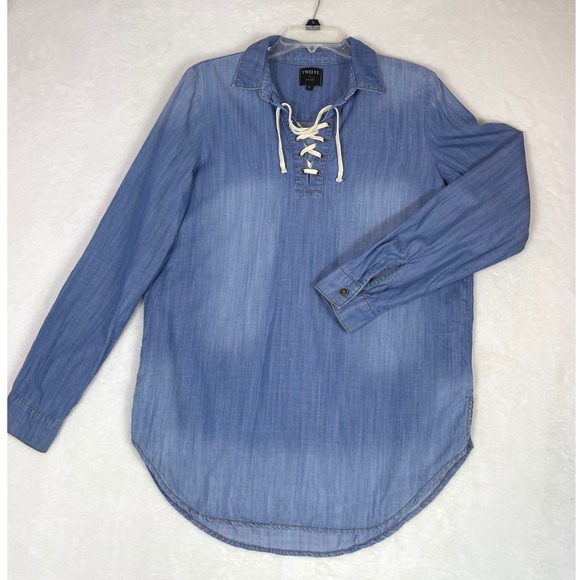 Twelve By Ontwelfth Tops - TWELVE by Ontwelfth lace up tunic shirt women's size L blue chambray long sleeve